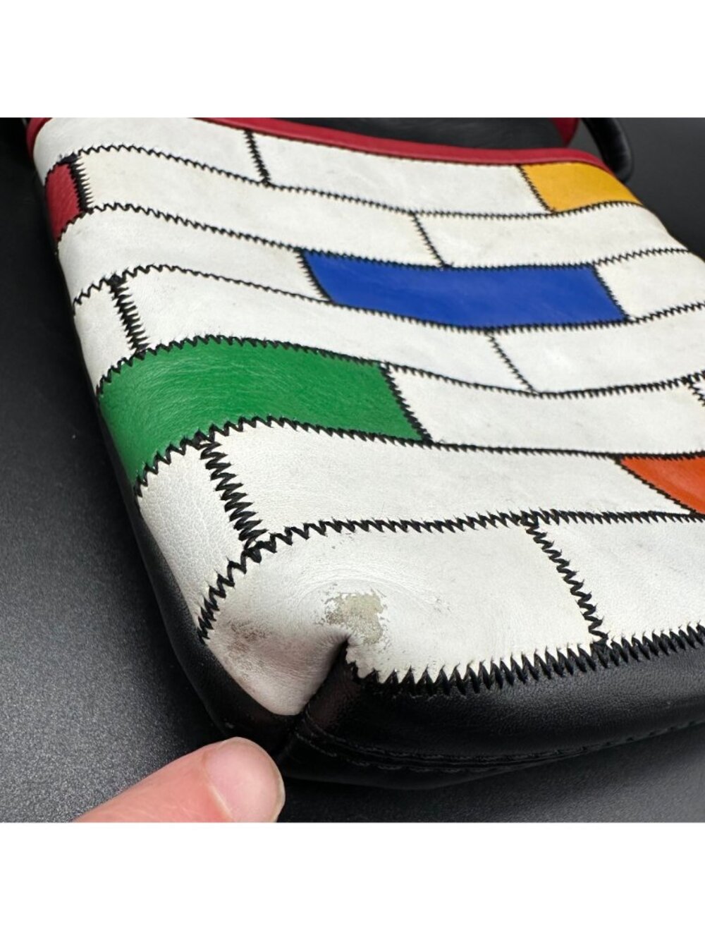 Vintage Crossbody Purse ILI Soft Leather Geometric Color Blocks 1980s Retro Bag - Picture 5 of 10